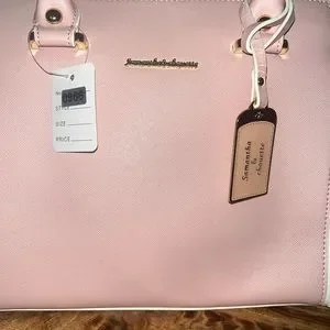 NWT Lt Pink and White Barbiecor Samantha Thevasa gold hardware braided handle
